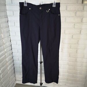 Simon Chang Ladies Size 8 Dark Purple Zipper & Button Closure Straight Leg Pants